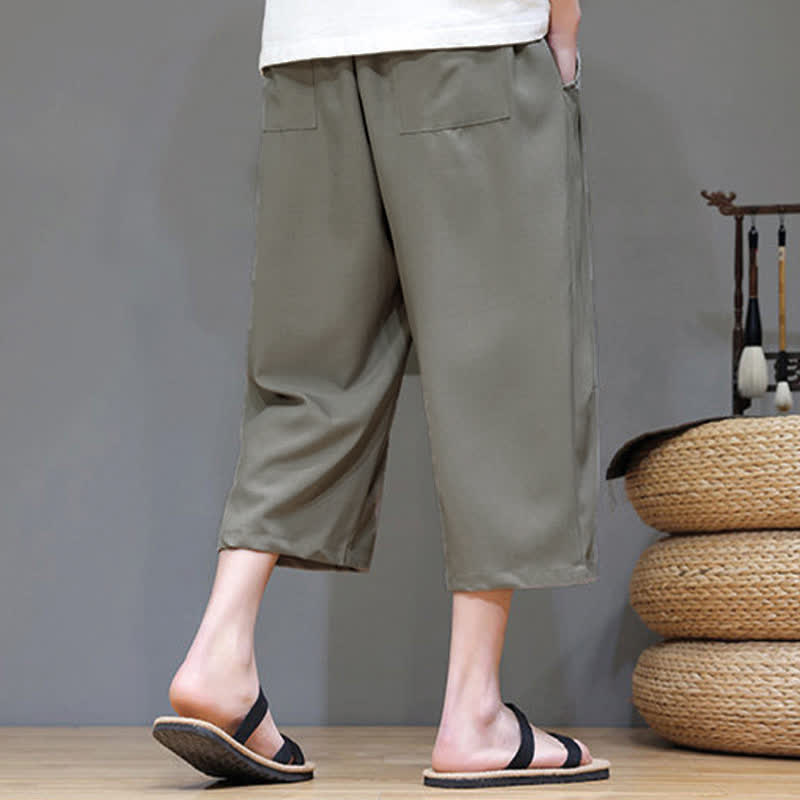 Nimara Ritual Summer Casual Minimalist Drawstring Solid Men's Cropped Pants With Pocket