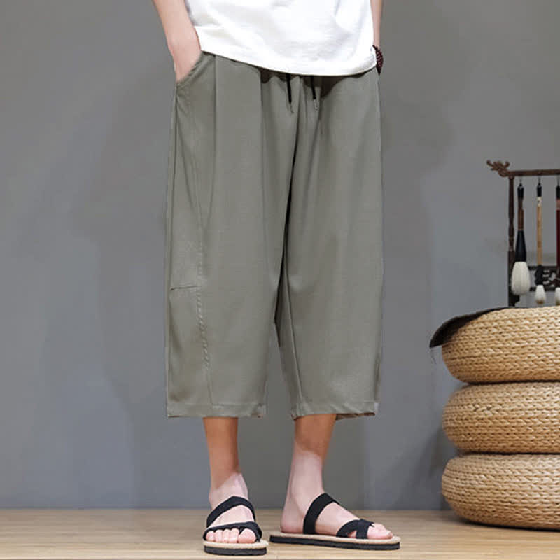 Nimara Ritual Summer Casual Minimalist Drawstring Solid Men's Cropped Pants With Pocket