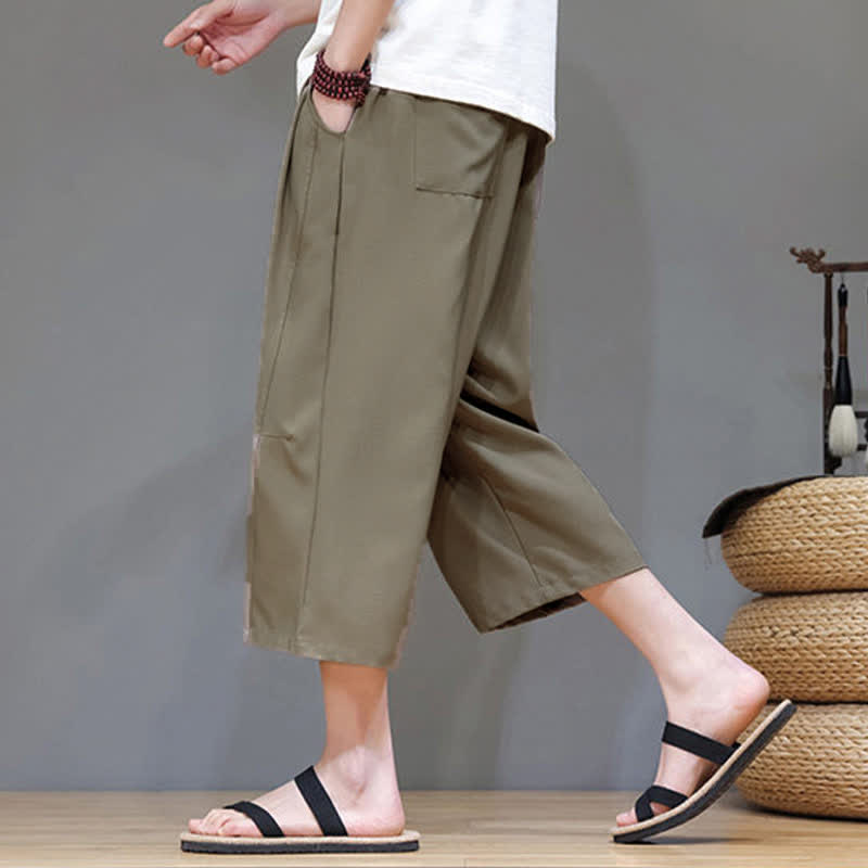 Nimara Ritual Summer Casual Minimalist Drawstring Solid Men's Cropped Pants With Pocket