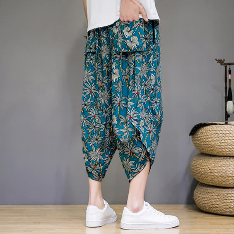 Nimara Ritual Summer Boho Casual Drawstring Floral Capri Pants Men's Harem Pants With Pocket