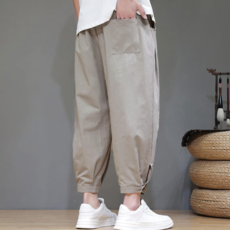 Nimara Ritual Summer Casual Minimalist Drawstring Solid Men's Cropped Pants With Pocket