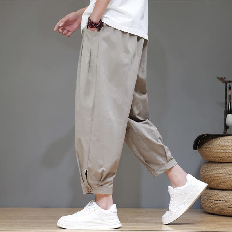 Nimara Ritual Summer Casual Minimalist Drawstring Solid Men's Cropped Pants With Pocket