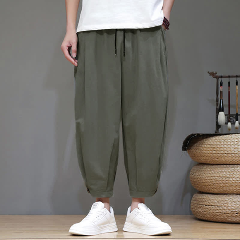 Nimara Ritual Summer Casual Minimalist Drawstring Solid Men's Cropped Pants With Pocket