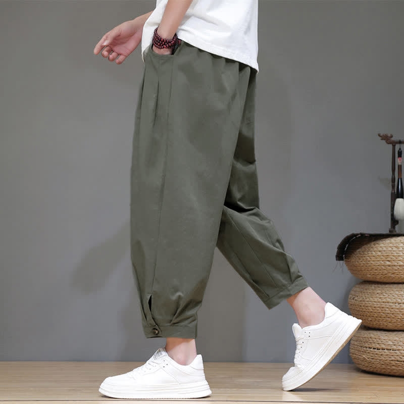 Nimara Ritual Summer Casual Minimalist Drawstring Solid Men's Cropped Pants With Pocket