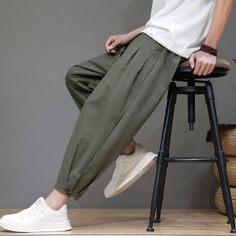 Nimara Ritual Summer Casual Minimalist Drawstring Solid Men's Cropped Pants With Pocket