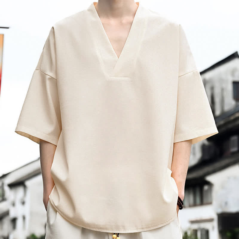 Nimara Ritual Summer Minimalist Casual Side Slit Solid Men's Short Sleeve T-Shirts