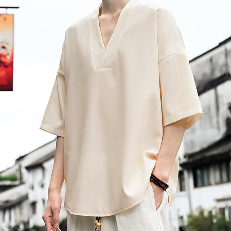 Nimara Ritual Summer Minimalist Casual Side Slit Solid Men's Short Sleeve T-Shirts