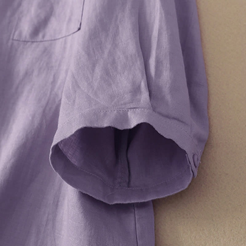 Nimara Ritual Summer Casual Minimalist Button-Up Solid Women's Short Sleeve Shirts With Pocket