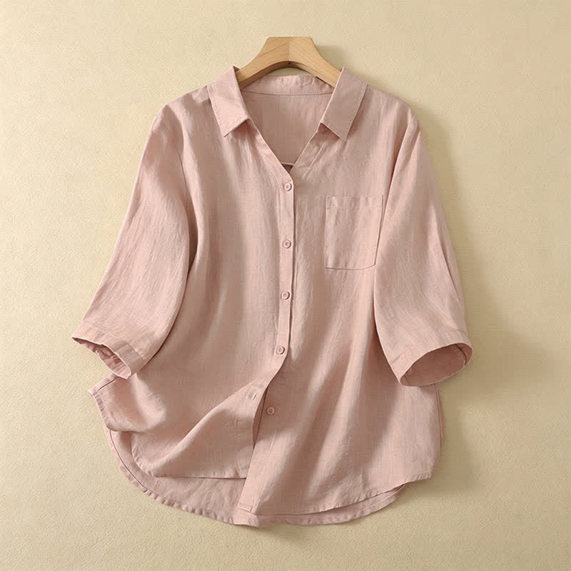 Nimara Ritual Summer Casual Minimalist Button-Up Solid Women's Short Sleeve Shirts With Pocket