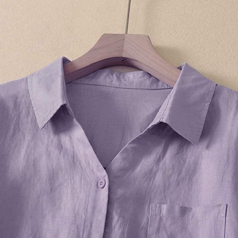 Nimara Ritual Summer Casual Minimalist Button-Up Solid Women's Short Sleeve Shirts With Pocket