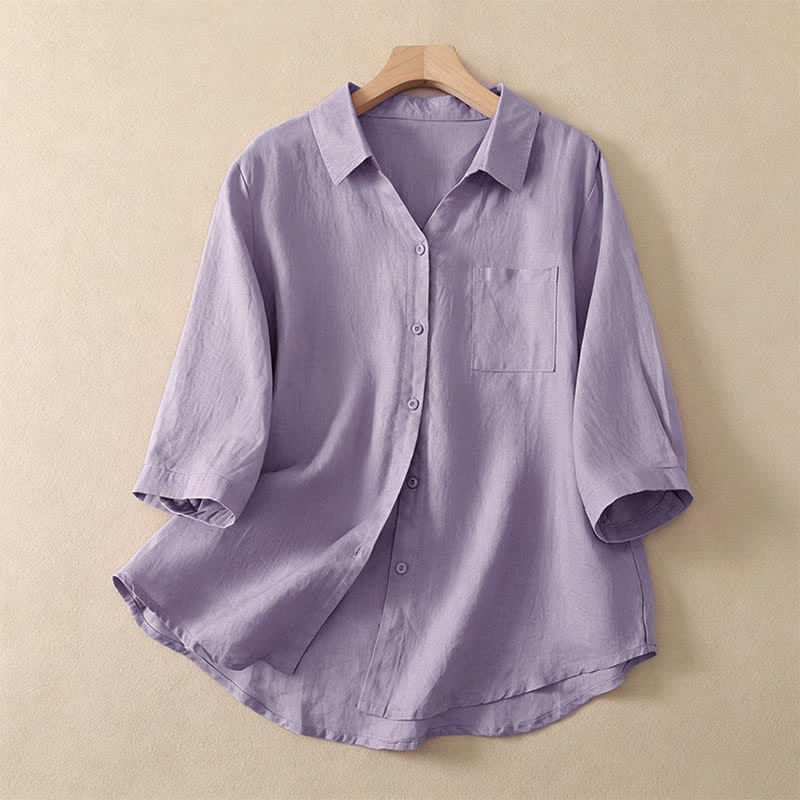 Nimara Ritual Summer Casual Minimalist Button-Up Solid Women's Short Sleeve Shirts With Pocket