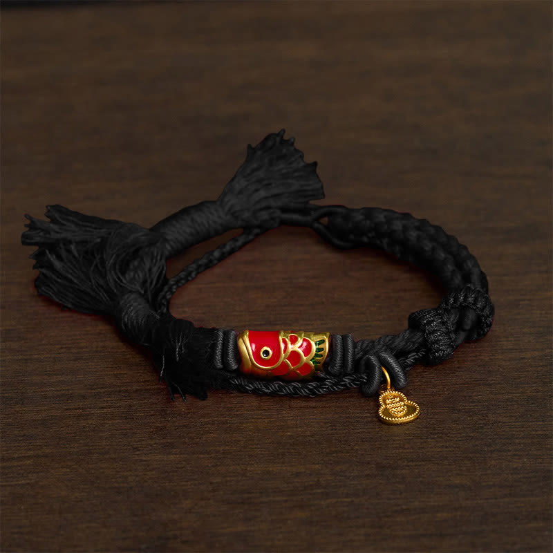 Nimara Ritual Alloy Koi Fish Gourd Pendant Success Retro Double-Strand String Bracelet