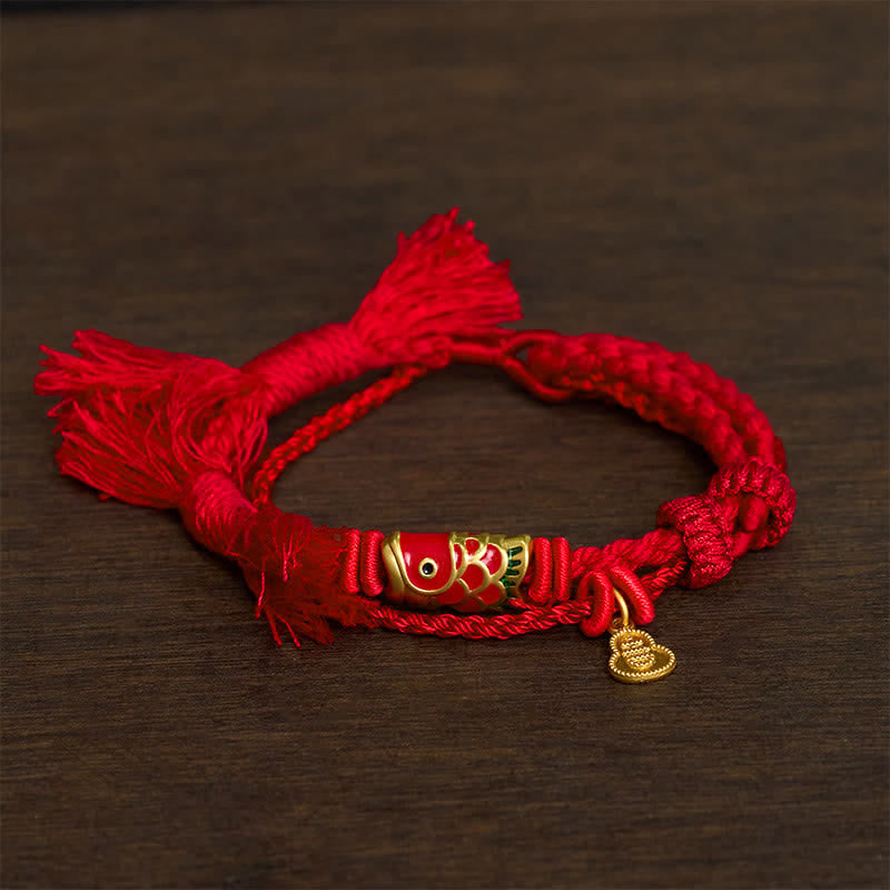 Nimara Ritual Alloy Koi Fish Gourd Pendant Success Retro Double-Strand String Bracelet