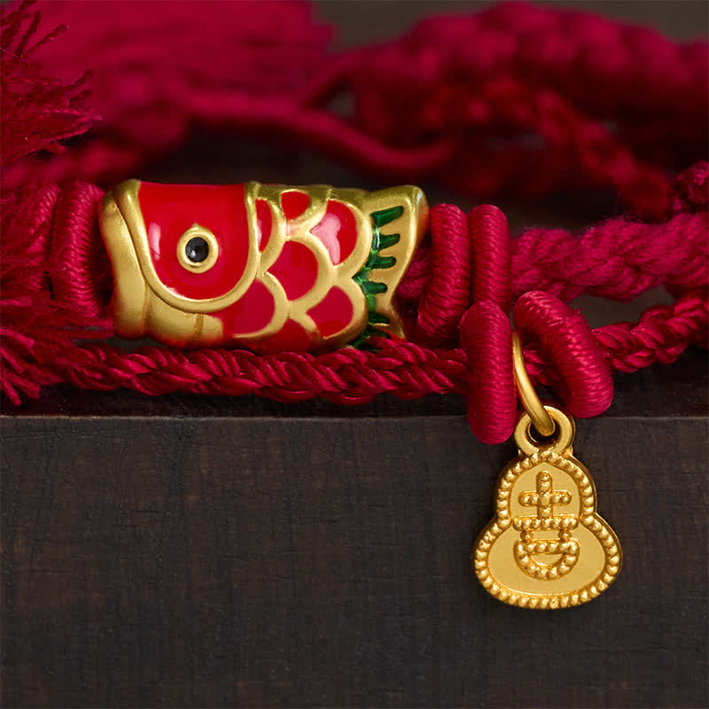 Nimara Ritual Alloy Koi Fish Gourd Pendant Success Retro Double-Strand String Bracelet