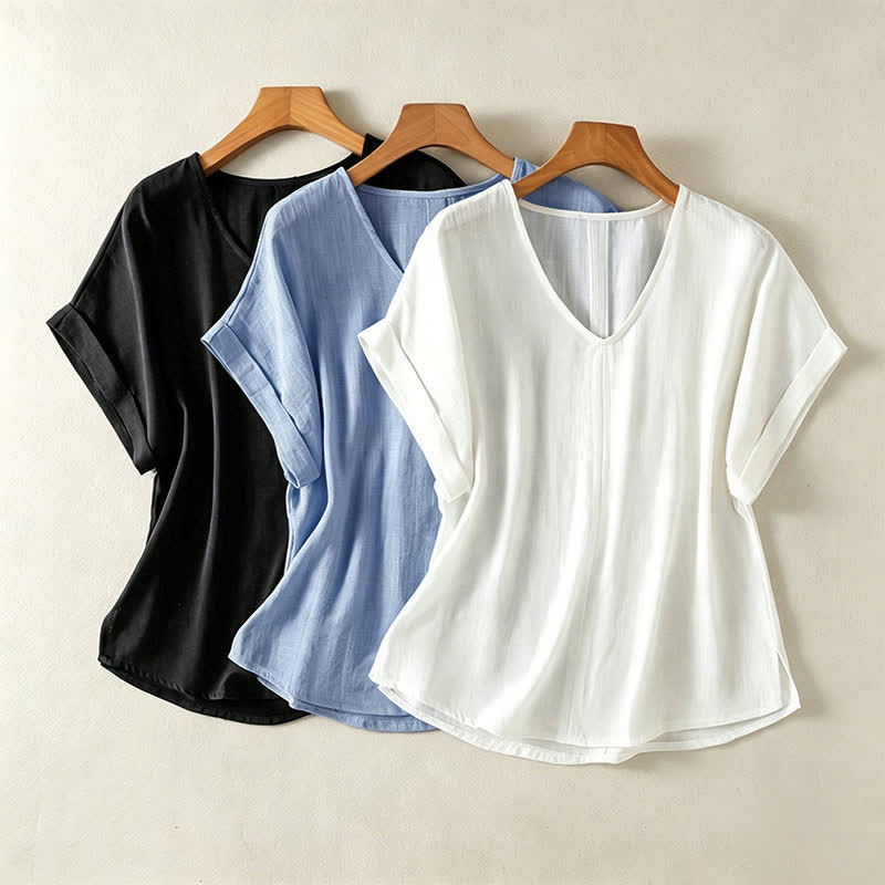 Nimara Ritual Summer Casual Minimalist Solid V-Neck Women's Short Sleeve T-Shirts