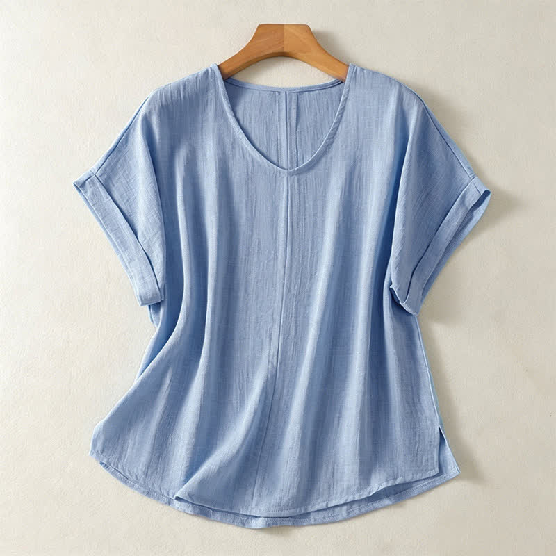 Nimara Ritual Summer Casual Minimalist Solid V-Neck Women's Short Sleeve T-Shirts