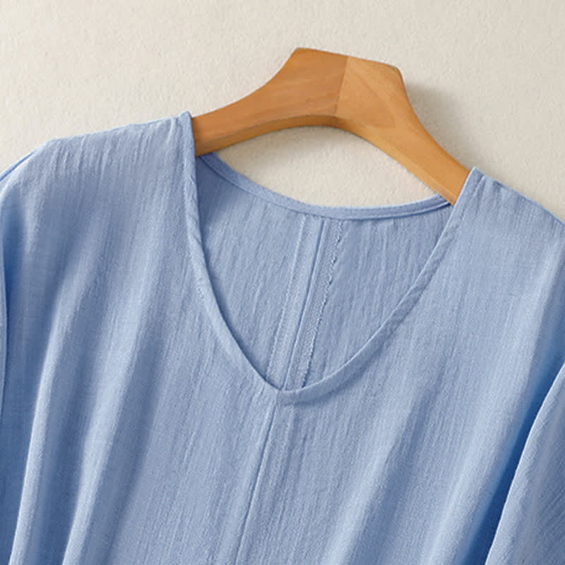 Nimara Ritual Summer Casual Minimalist Solid V-Neck Women's Short Sleeve T-Shirts
