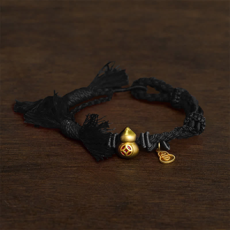 Nimara Ritual Alloy Gourd Shaped Chinese Coin Gourd Pendant Wealth Double-Strand Red String Bracelet