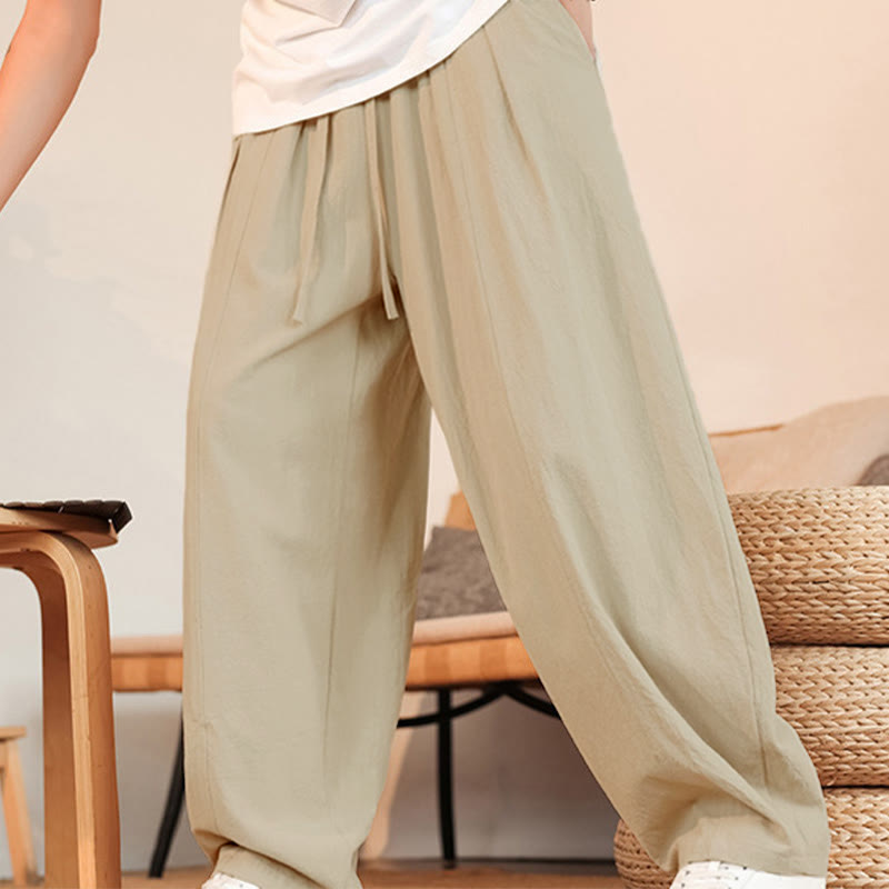 Nimara Ritual Summer Casual Minimalist Drawstring Solid Cotton Ankle Pants Men's Straight Leg Pants With Pocket