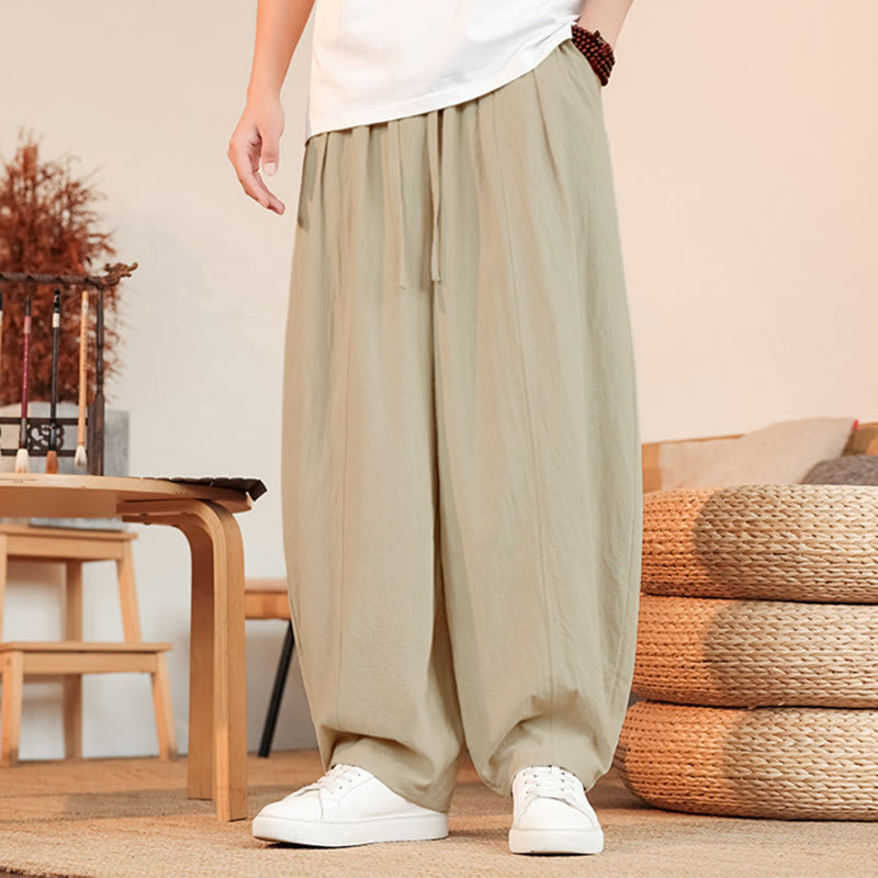 Nimara Ritual Summer Casual Minimalist Drawstring Solid Cotton Ankle Pants Men's Straight Leg Pants With Pocket