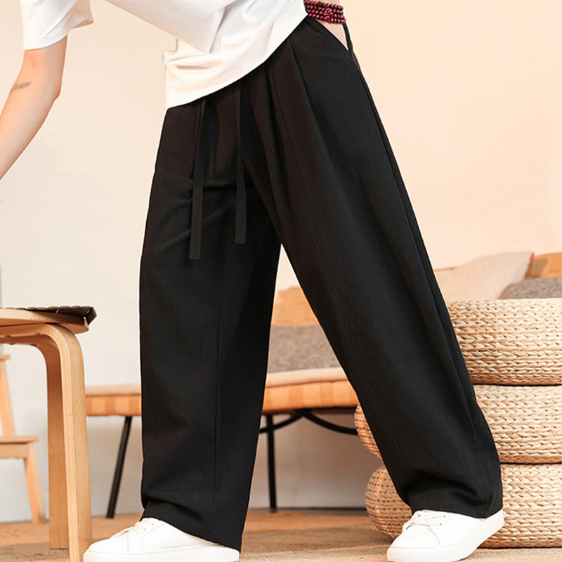 Nimara Ritual Summer Casual Minimalist Drawstring Solid Cotton Ankle Pants Men's Straight Leg Pants With Pocket