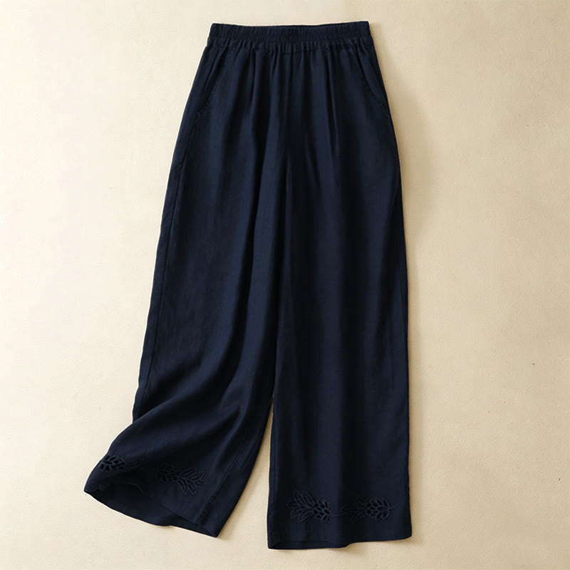 Nimara Ritual Summer Casual Hollow Embroidery Hem Solid Ankle Pants Women's Harem Pants With Pocket