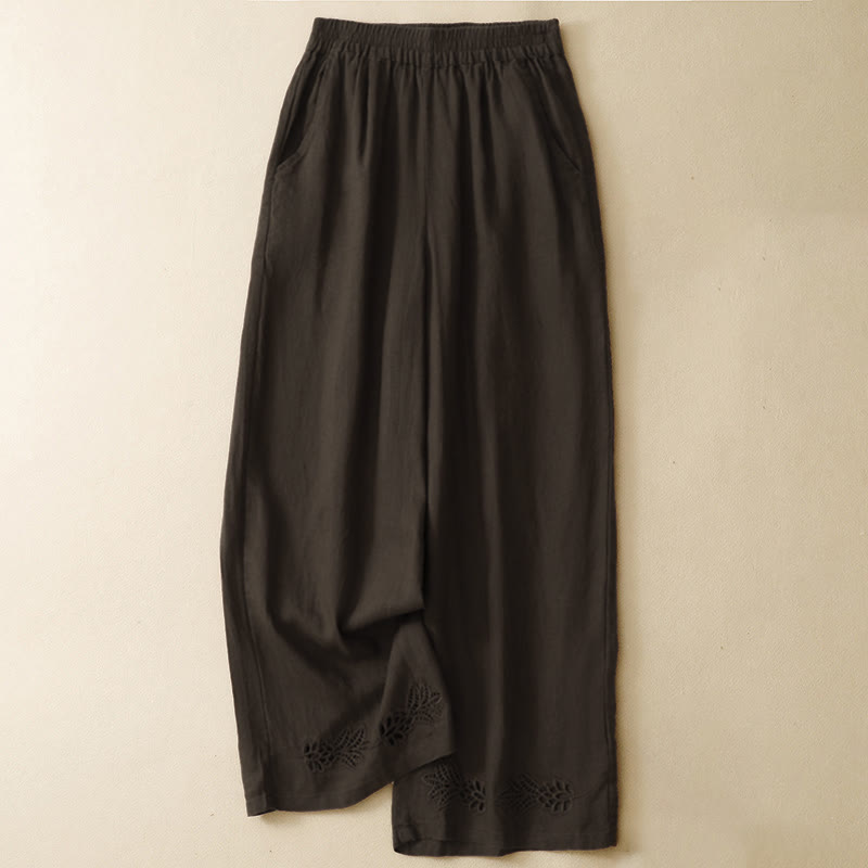 Nimara Ritual Summer Casual Hollow Embroidery Hem Solid Ankle Pants Women's Harem Pants With Pocket