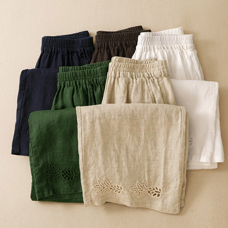 Nimara Ritual Summer Casual Hollow Embroidery Hem Solid Ankle Pants Women's Harem Pants With Pocket