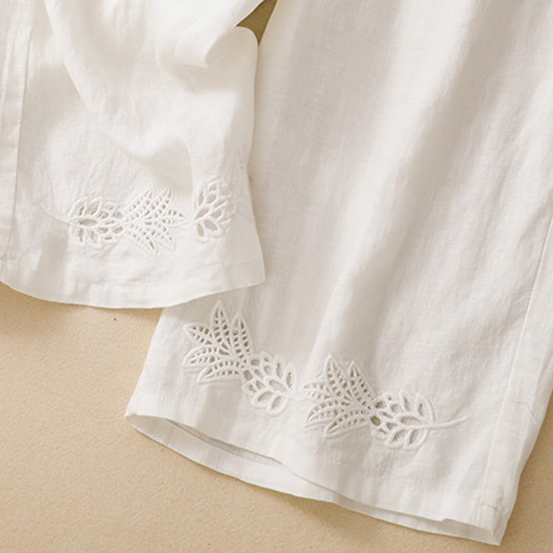 Nimara Ritual Summer Casual Hollow Embroidery Hem Solid Ankle Pants Women's Harem Pants With Pocket