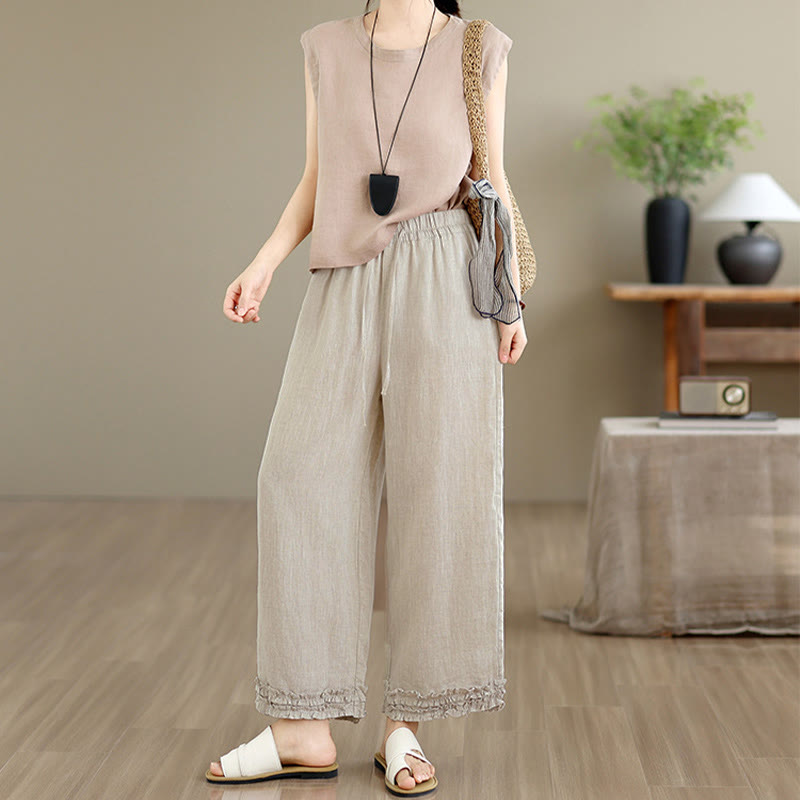 Nimara Ritual Summer Casual Drawstring Solid Cropped Pants Women's Harem Pants With Pocket