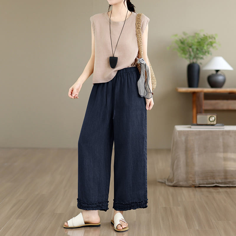 Nimara Ritual Summer Casual Drawstring Solid Cropped Pants Women's Harem Pants With Pocket