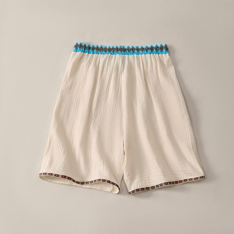 Nimara Ritual Summer Boho Casual Drawstring Geometric Bermuda Shorts Men's With Pockets