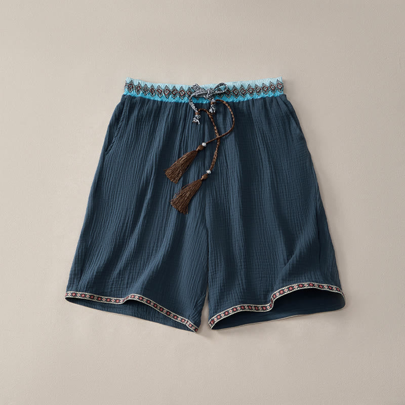 Nimara Ritual Summer Boho Casual Drawstring Geometric Bermuda Shorts Men's With Pockets
