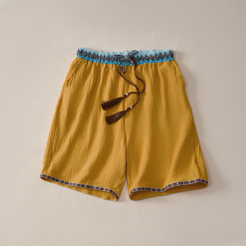 Nimara Ritual Summer Boho Casual Drawstring Geometric Bermuda Shorts Men's With Pockets