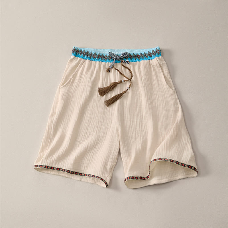 Nimara Ritual Summer Boho Casual Drawstring Geometric Bermuda Shorts Men's With Pockets
