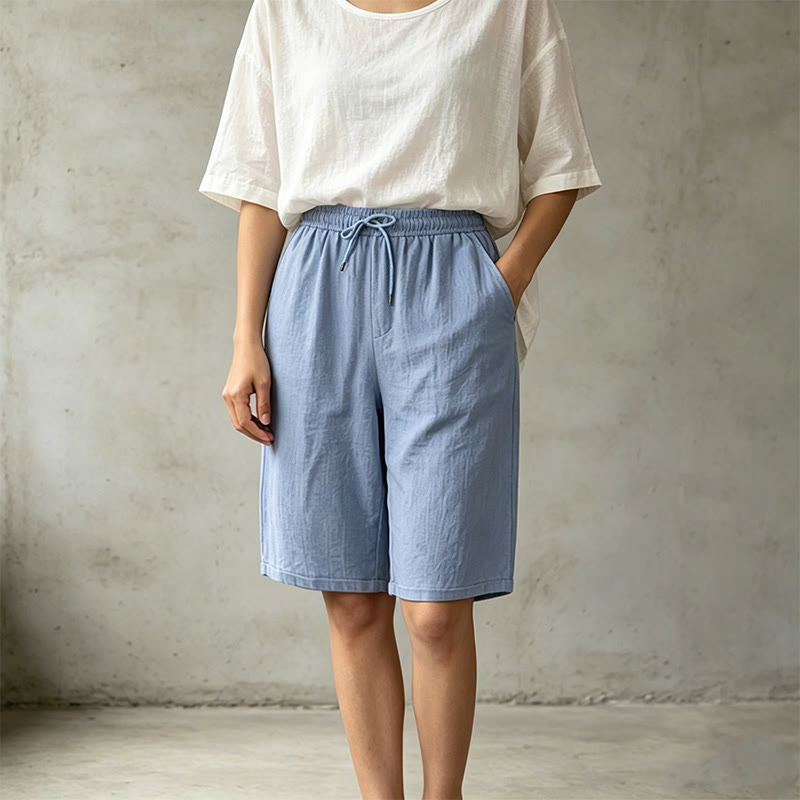 Nimara Ritual Summer Casual Drawstring Solid Bermuda Shorts Women's Straight Leg Pants With Pockets