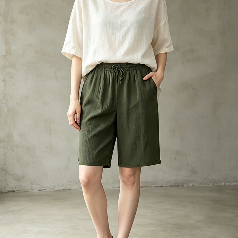 Nimara Ritual Summer Casual Drawstring Solid Bermuda Shorts Women's Straight Leg Pants With Pockets