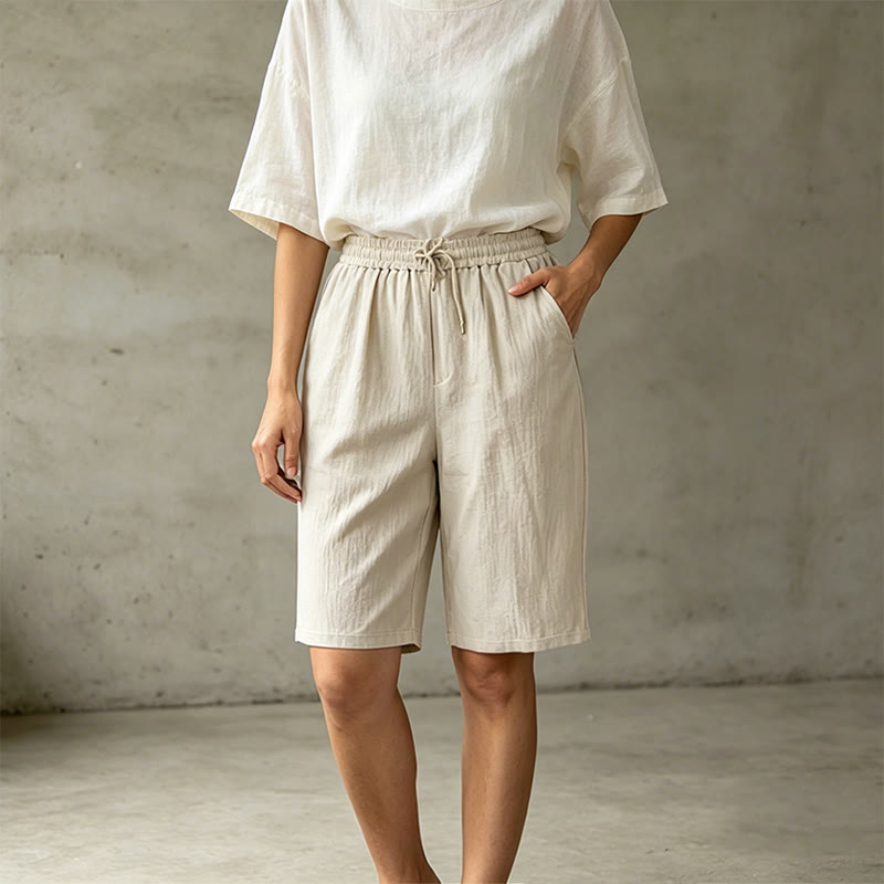 Nimara Ritual Summer Casual Drawstring Solid Bermuda Shorts Women's Straight Leg Pants With Pockets