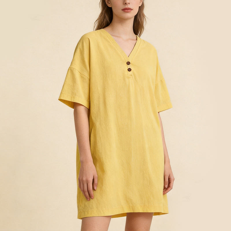 Nimara Ritual Summer Casual Minimalist Button-Up Solid Women's Short Sleeve Dresses