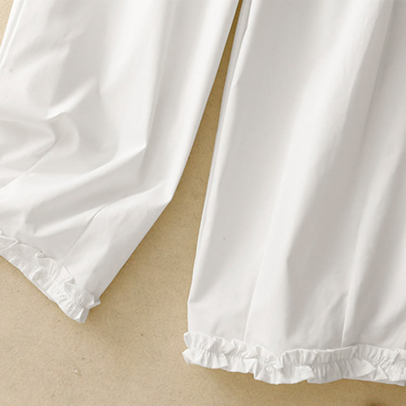 Nimara Ritual Summer Casual Elegant Button-Up Solid Zipper Design Ruffles Hem Cropped Pants Women's Harem Pants With Pocket