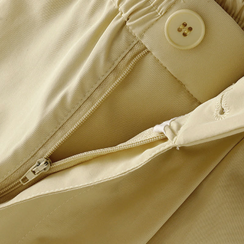 Nimara Ritual Summer Casual Elegant Button-Up Solid Zipper Design Ruffles Hem Cropped Pants Women's Harem Pants With Pocket