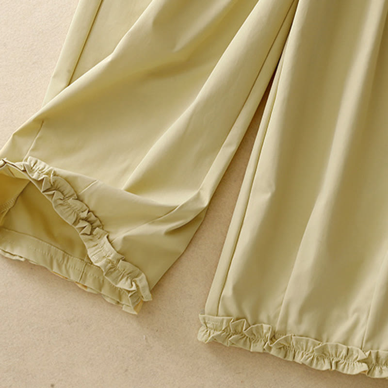 Nimara Ritual Summer Casual Elegant Button-Up Solid Zipper Design Ruffles Hem Cropped Pants Women's Harem Pants With Pocket