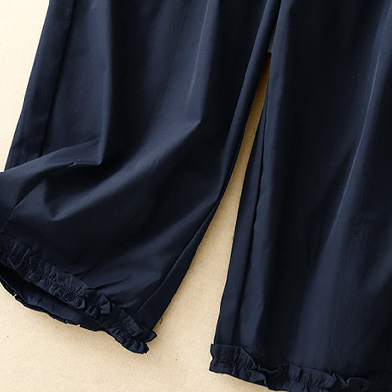 Nimara Ritual Summer Casual Elegant Button-Up Solid Zipper Design Ruffles Hem Cropped Pants Women's Harem Pants With Pocket