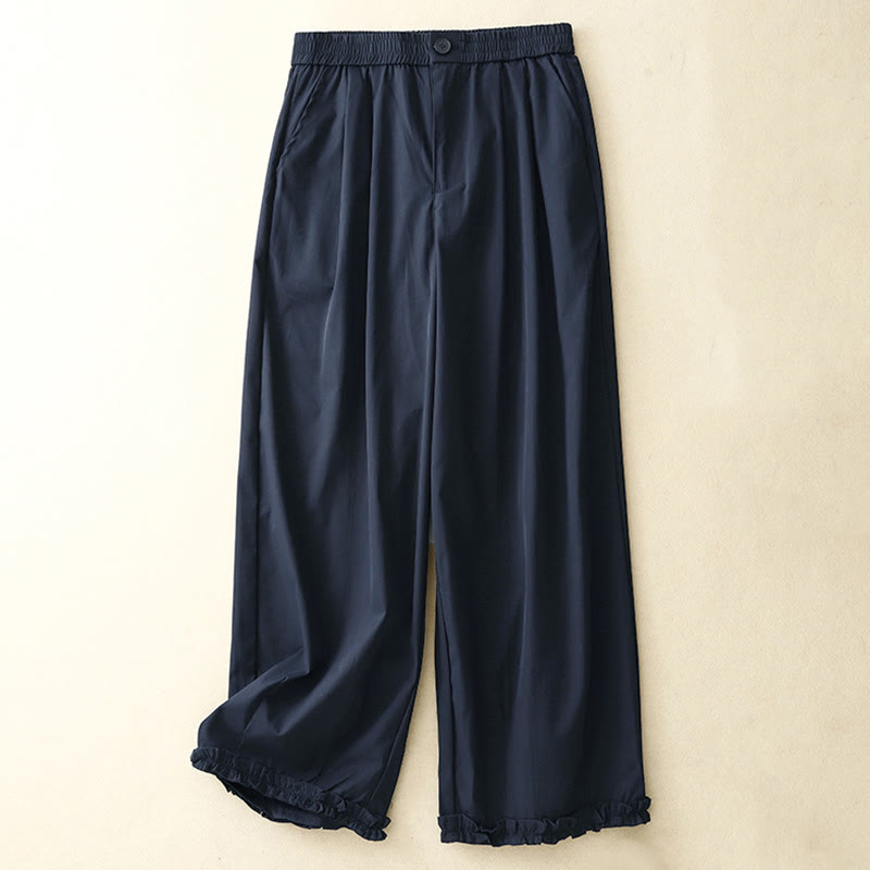 Nimara Ritual Summer Casual Elegant Button-Up Solid Zipper Design Ruffles Hem Cropped Pants Women's Harem Pants With Pocket