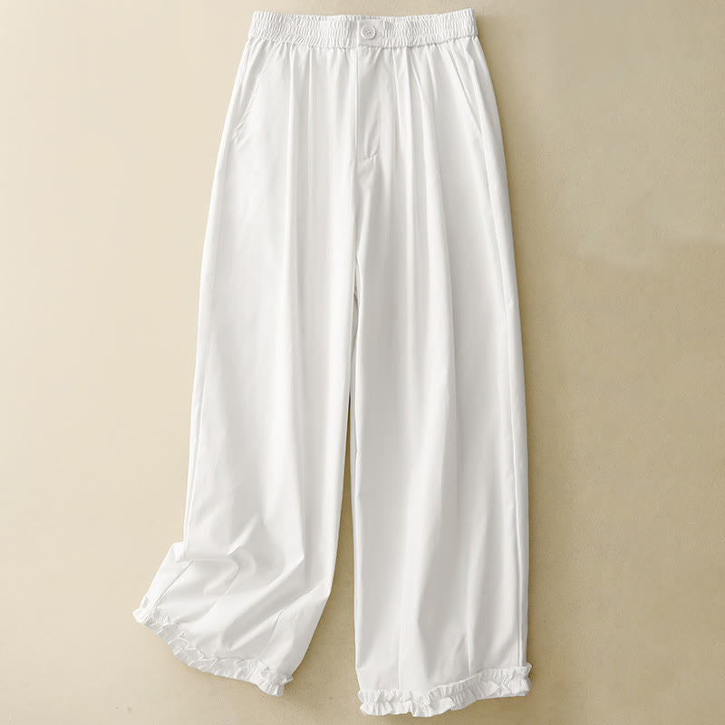 Nimara Ritual Summer Casual Elegant Button-Up Solid Zipper Design Ruffles Hem Cropped Pants Women's Harem Pants With Pocket