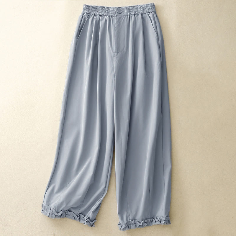 Nimara Ritual Summer Casual Elegant Button-Up Solid Zipper Design Ruffles Hem Cropped Pants Women's Harem Pants With Pocket