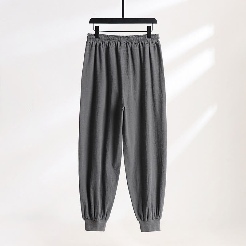 Nimara Ritual Summer Casual Drawstring Elastic Waist Solid Ankle Pants Men's Tapered Pants With Pockets