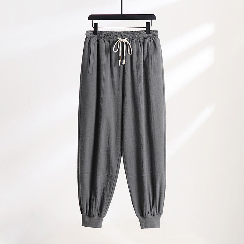 Nimara Ritual Summer Casual Drawstring Elastic Waist Solid Ankle Pants Men's Tapered Pants With Pockets