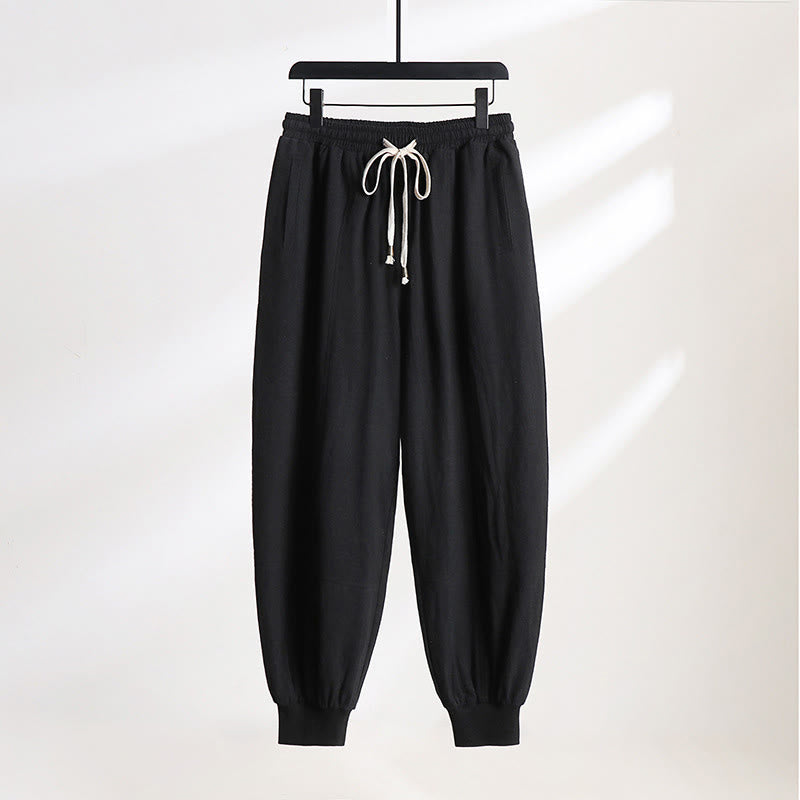 Nimara Ritual Summer Casual Drawstring Elastic Waist Solid Ankle Pants Men's Tapered Pants With Pockets