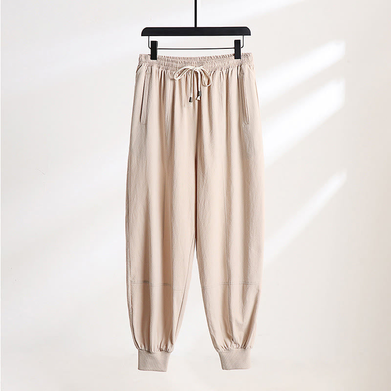 Nimara Ritual Summer Casual Drawstring Elastic Waist Solid Ankle Pants Men's Tapered Pants With Pockets